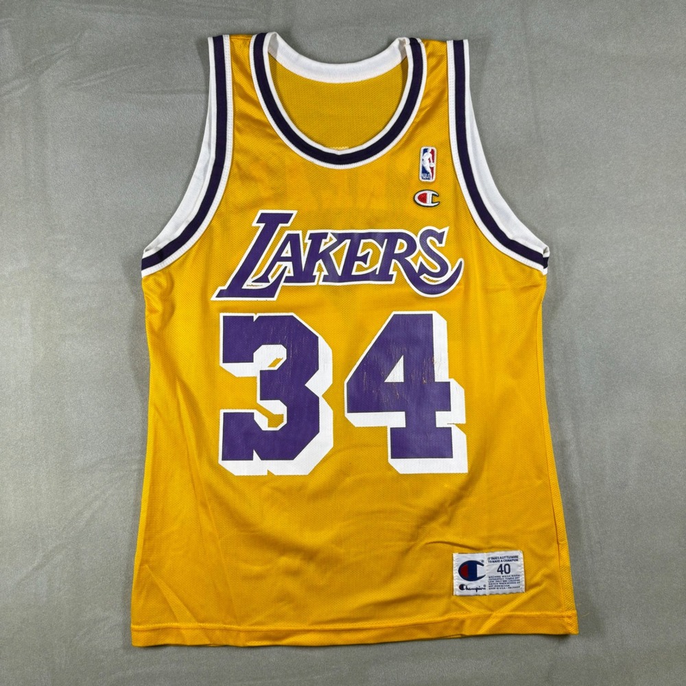 Vintage Champion Shaquille O'Neal Lakers Jersey 34 Mens 40‎ Gold NBA Basketball